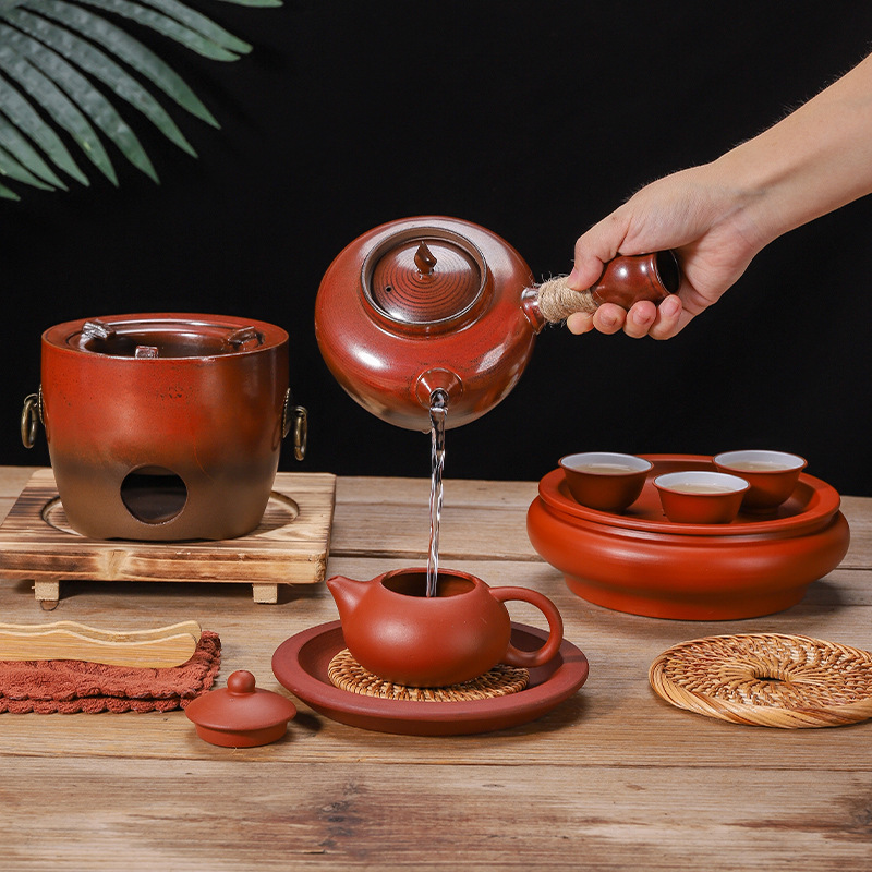 Red mud kiln changing sand boiling teapot handmade jumping cover pot carbon stove electric ceramic stove wire home travel tea set suit