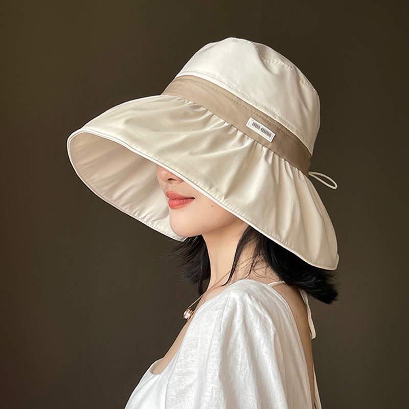 Hat Women's Summer Sunscreen Sun Hat Colored Glue Anti-UV Large Rim Sun Hat Outdoor Seaside Holiday Fisherman Hat