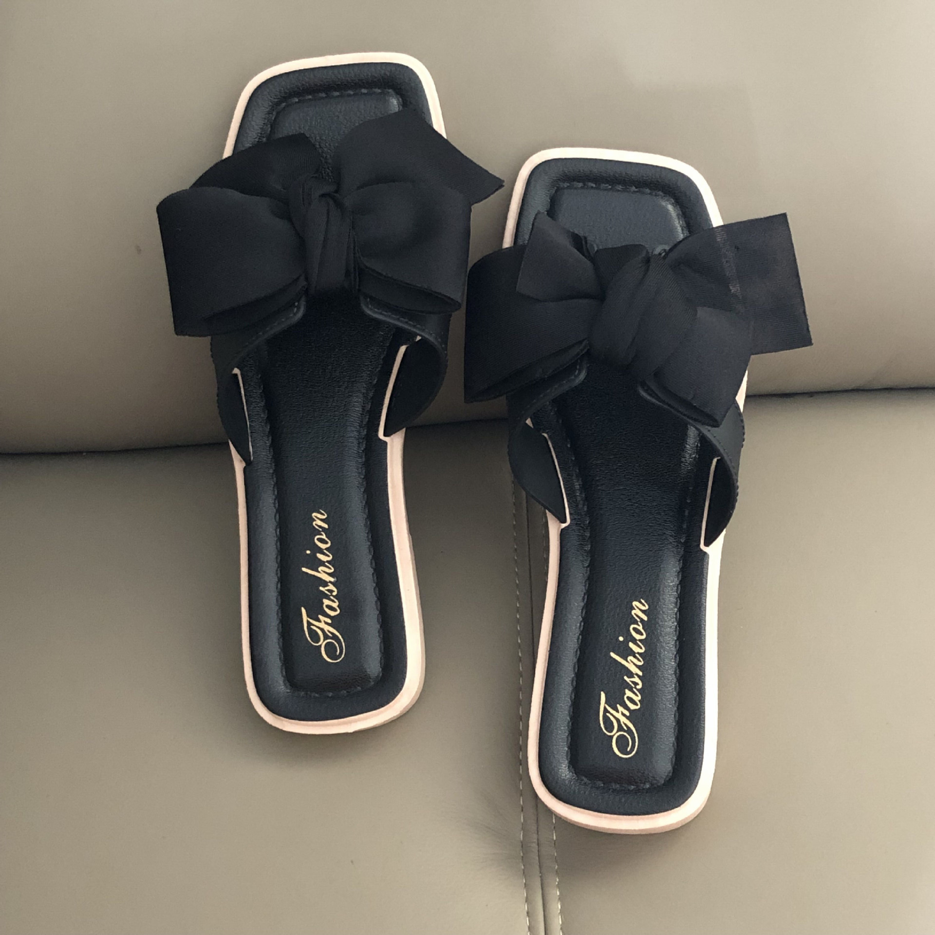 New Fairy style beach shoes women's bow slippers women's summer outdoor wear fashionable all-match girl's heart flat sandals
