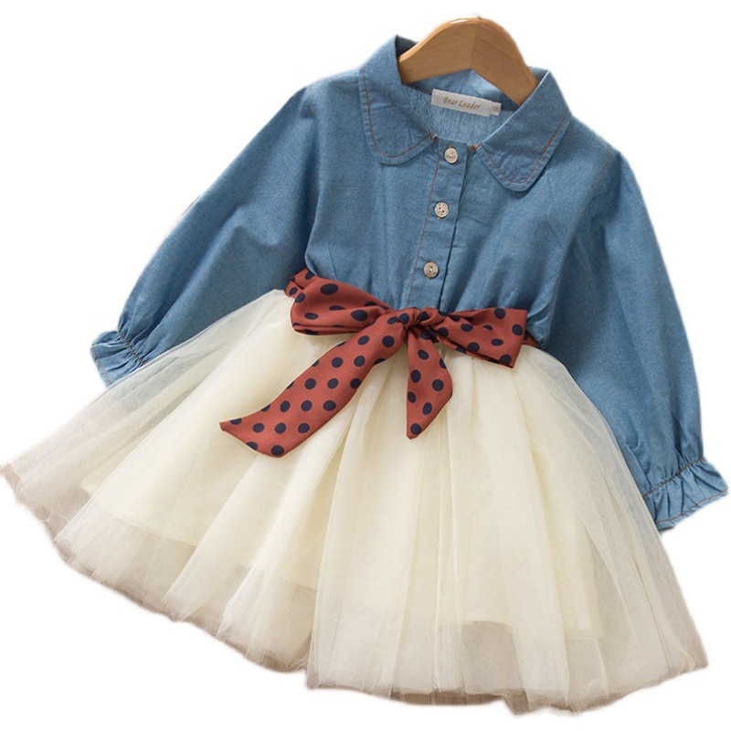 Girls' Spring and Autumn 2023 New Fake Two-piece Dress Shirt Dress Children's Long-sleeved Princess Dress Western Style Dress