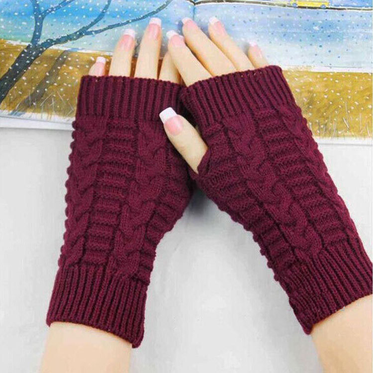 Winter Open Finger gloves Women's Computer Short gloves Warm Lengthened gloves Japanese and Korean Popular Half Finger Wool Flat Mouth gloves_voghion.com
