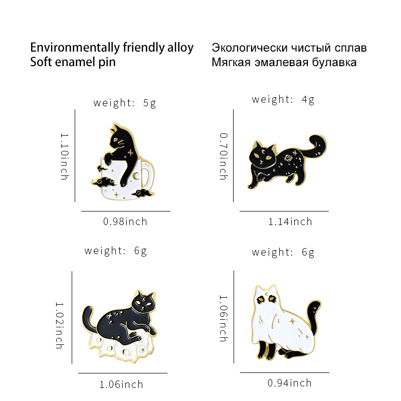 欧美新款合金动物胸针创意卡通可爱黑白猫咪造型烤漆徽章衣服配饰