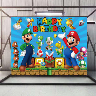 Foreign Trade Amazon Super Mary Photography Background Cloth Children's Birthday Party Decoration Banner Vinyl 5x3Ft