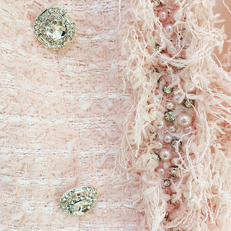 Spot 2024 Autumn and Winter New European and American Star Tweed Diamond Buckle Streamer Edge Heavy Industry Beaded Jacket Coat_voghion.com