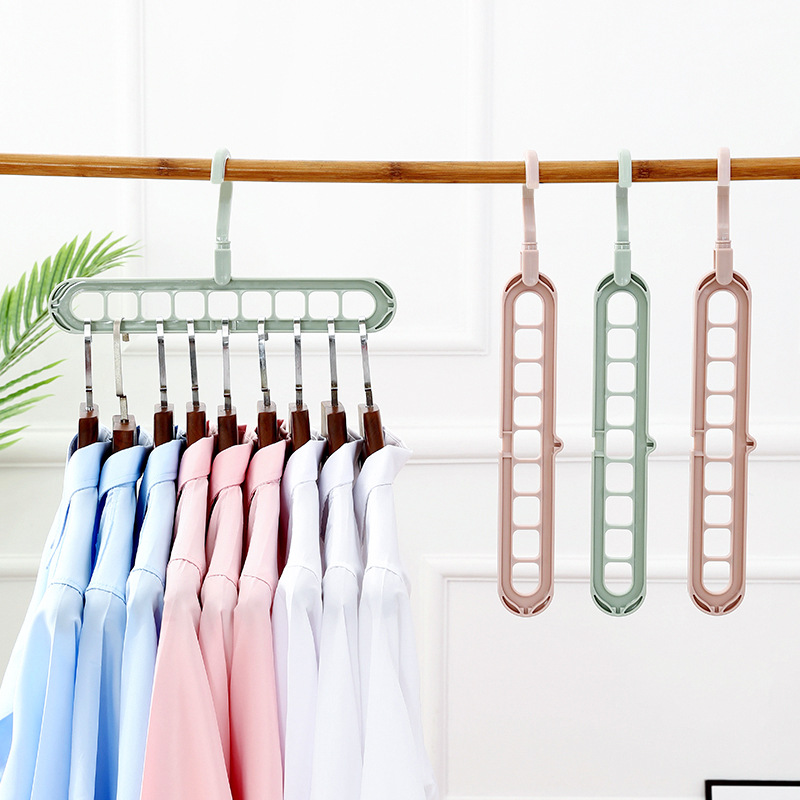 Multi-functional nine-hole hanger household storage clothes support wardrobe Internet celebrity folding shrink magic rotating 9-hole hanger