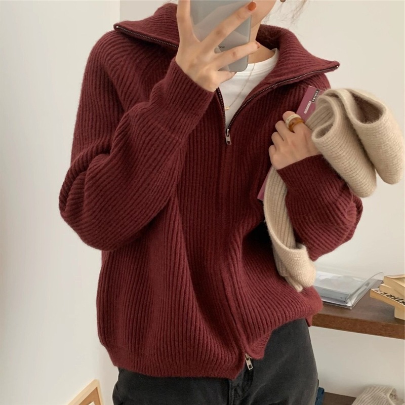 Spring and Autumn Lazy Style 2024 New Knitted Zipper Cardigan Korean-style All-match Jacket Internet Popular Loose Gentle Sweater for Women