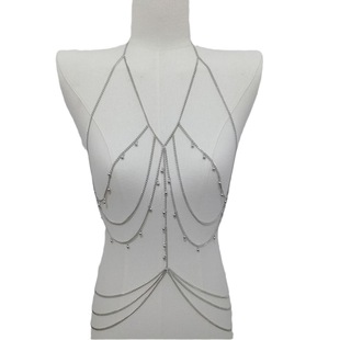 European and American Cross-border Jewelry Multi-layer Tassel Fashion Round Bead Pendant Body Chain Women's Beach Style Bikini Fashionable Chest Chain