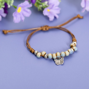 Retro Ethnic Style Woven Ceramic Butterfly Bracelet National Style Element Chinese Style Student Artistic Hand Rope Jewelry