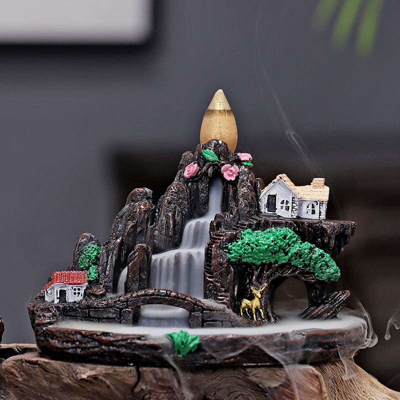Creative resin backflow incense burner hallway decoration fish tank landscape flowing cloud rockery decoration backflow incense burner household sandalwood