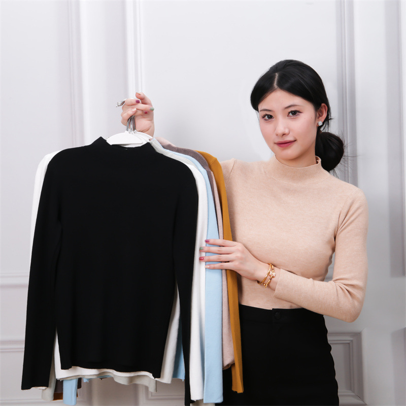 Za Sweater Women's Half-high Collar Base Shirt Autumn and Winter Inner Base Shirt Autumn Warm Wool Sweater Pullover Cashmere Sweater