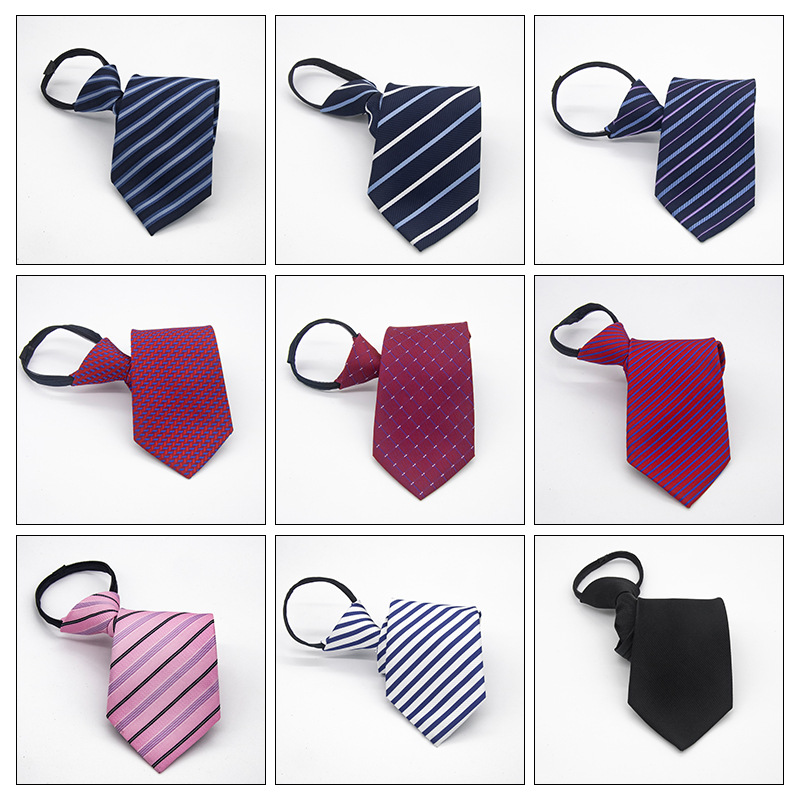 Men's business dress zipper tie red bridegroom wedding blue stripes Korean black lazy tie wholesale