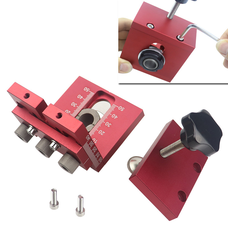 Woodworking three-in-one round wood Tenon hole puncher Wood splicing drill adjustable plate furniture hole artifact