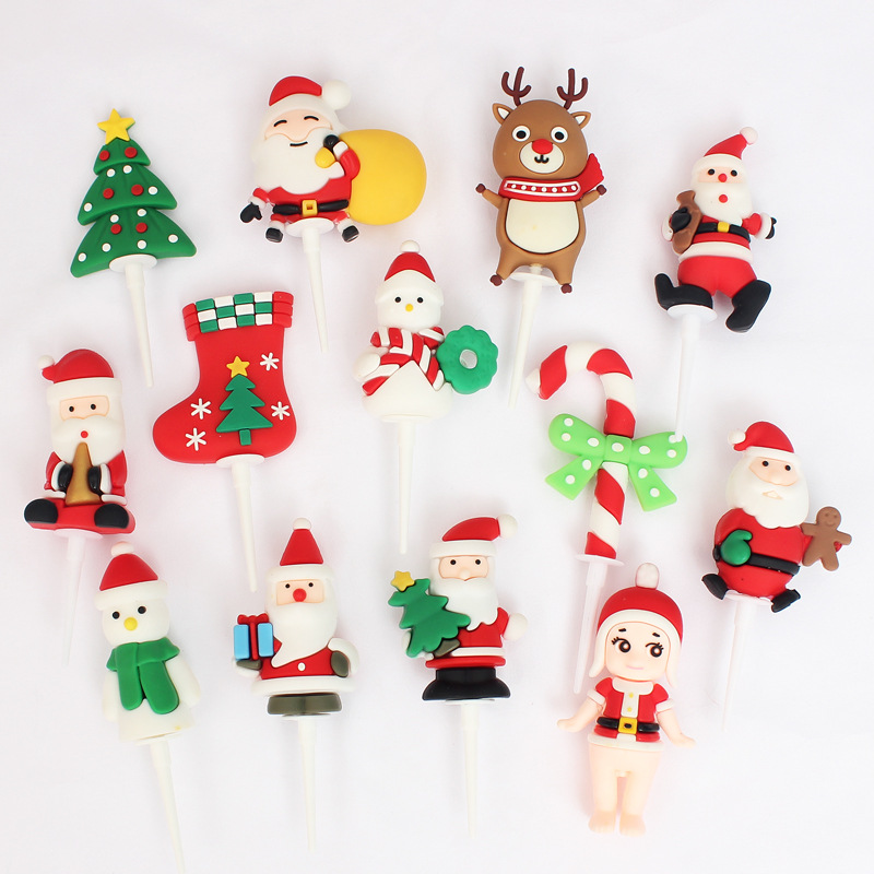 Christmas cake decoration plug-in card soft glue Christmas tree old man snowman elk Christmas decoration cake decoration