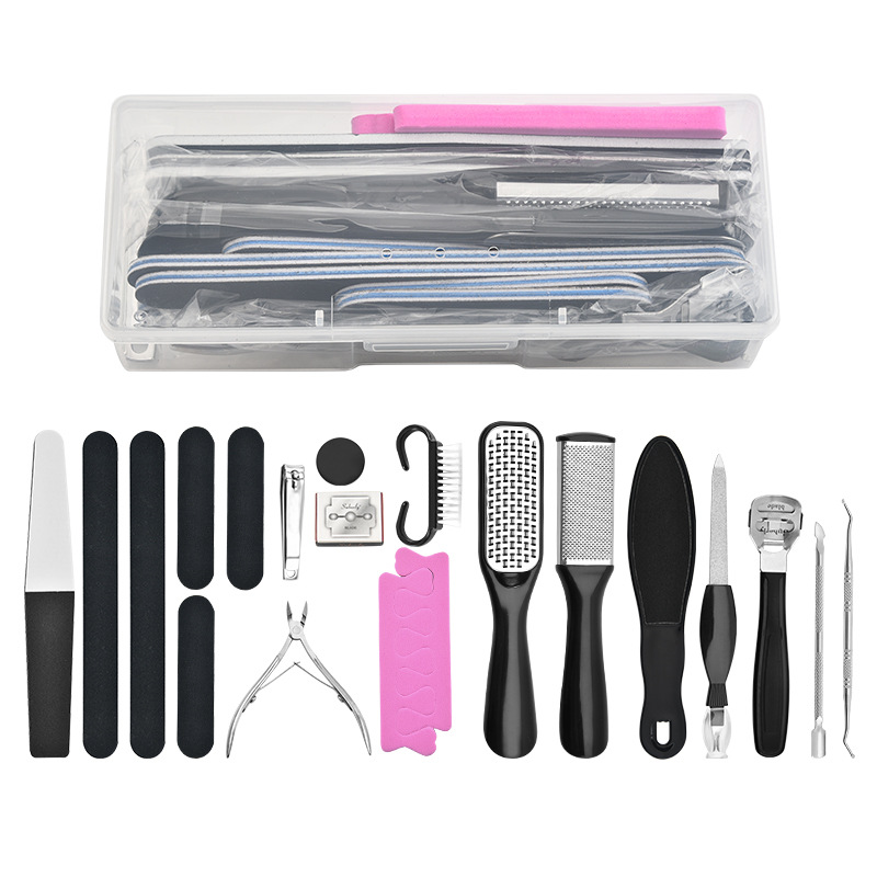 Stainless steel foot file suit dead skin removing calluses foot grinder household foot rubbing board pedicure tool 21-piece set