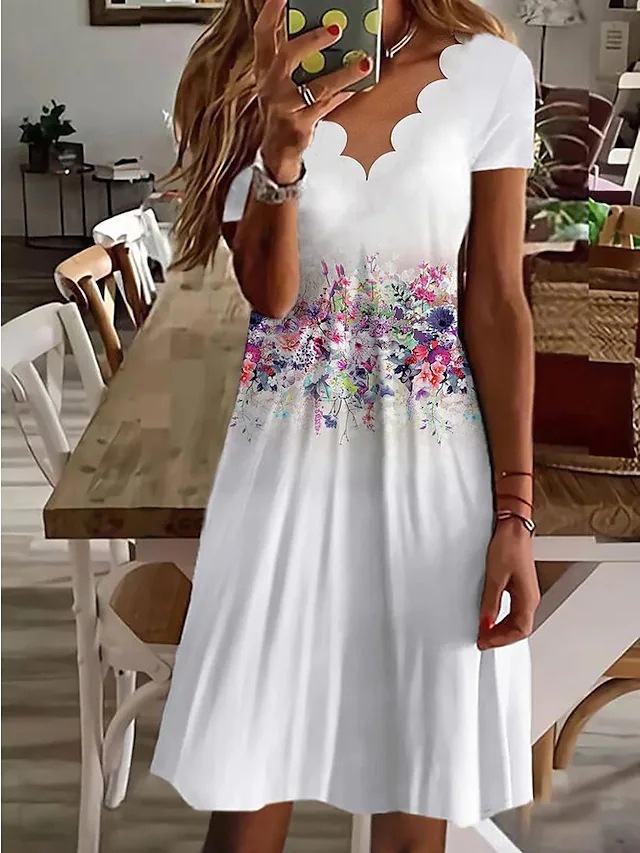 Amazon wish AliExpress independent station summer new European and American women's digital printing V-neck short sleeve dress