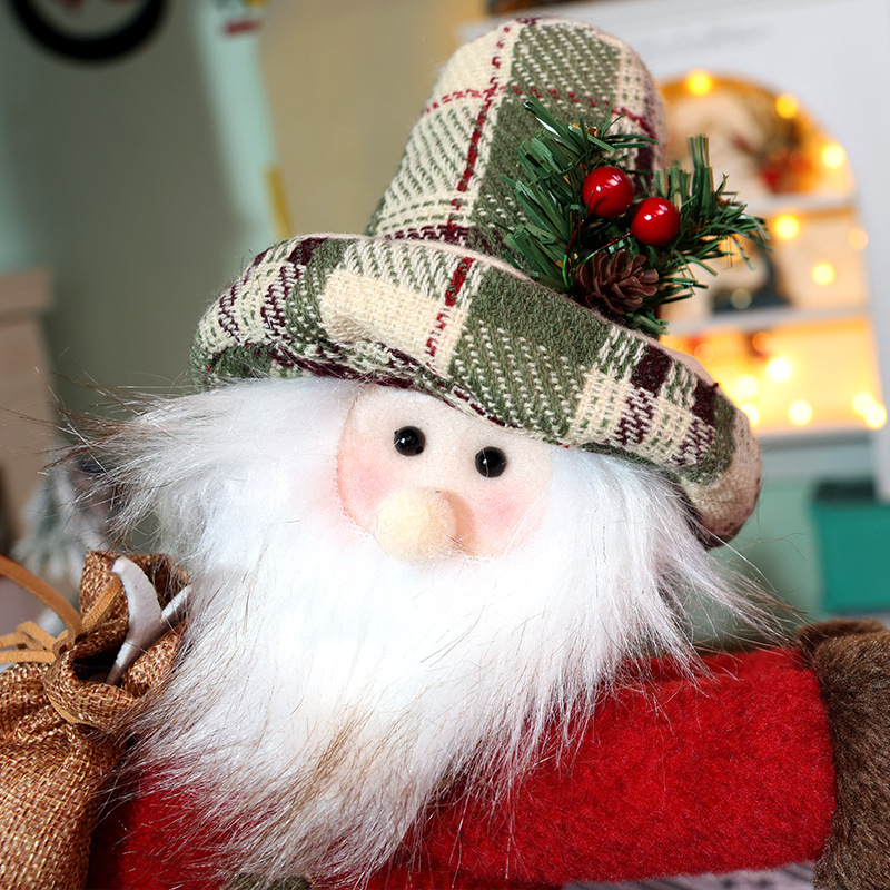 Cross-border Christmas Curtain Buckle Christmas Vintage Plaid Curtain Hug Decorations Old Man Snowman Elk Curtain Side Hug