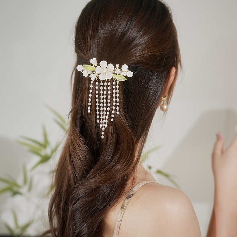 Factory Direct sales ancient style super fairy fashion flower tassel hairpin Hanfu cheongsam accessories half tie Pearl hairpin wholesale_voghion.com