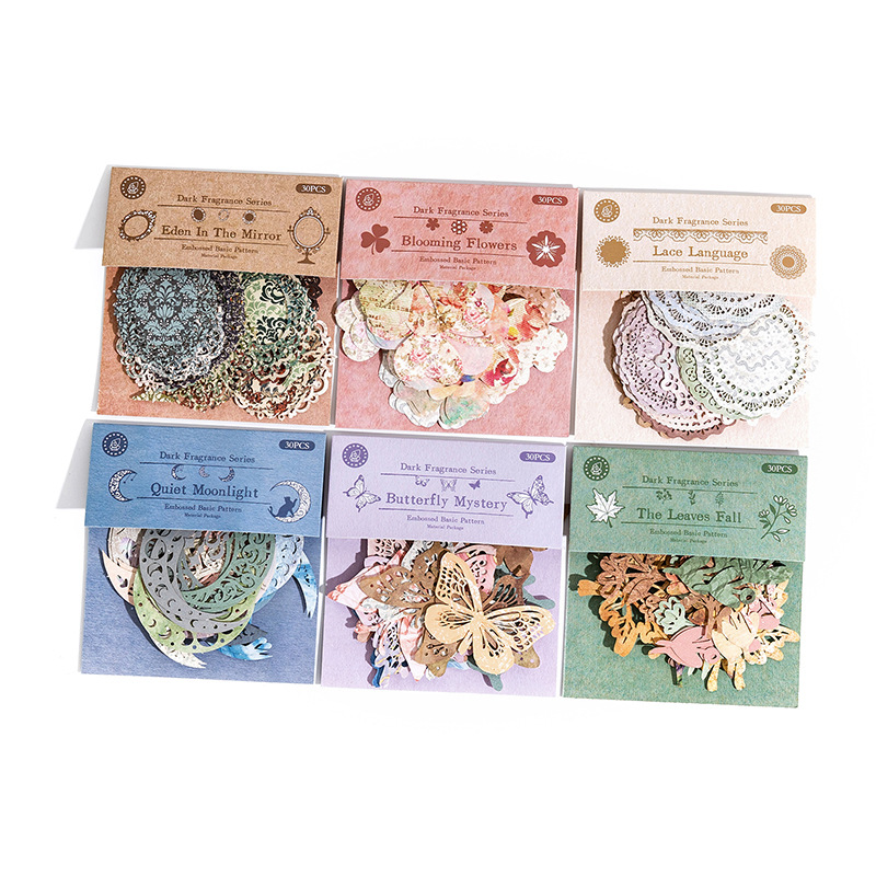 Momo embossed basic pattern material package dark fragrance and Shadow series light retro Journal DIY decorative base 6