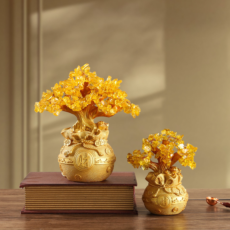 Gold Fortune tree money tree lucky bag money tree decoration living room entrance wine cabinet home decoration resin crafts