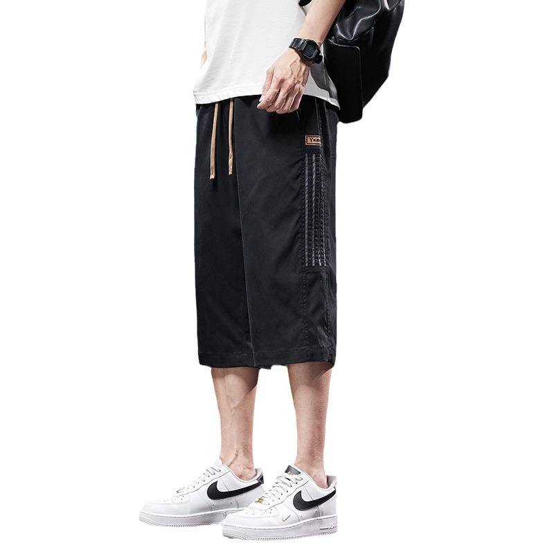 Men's summer thin cropped pants loose straight casual pants breathable versatile summer Universal plus size micro elastic pants