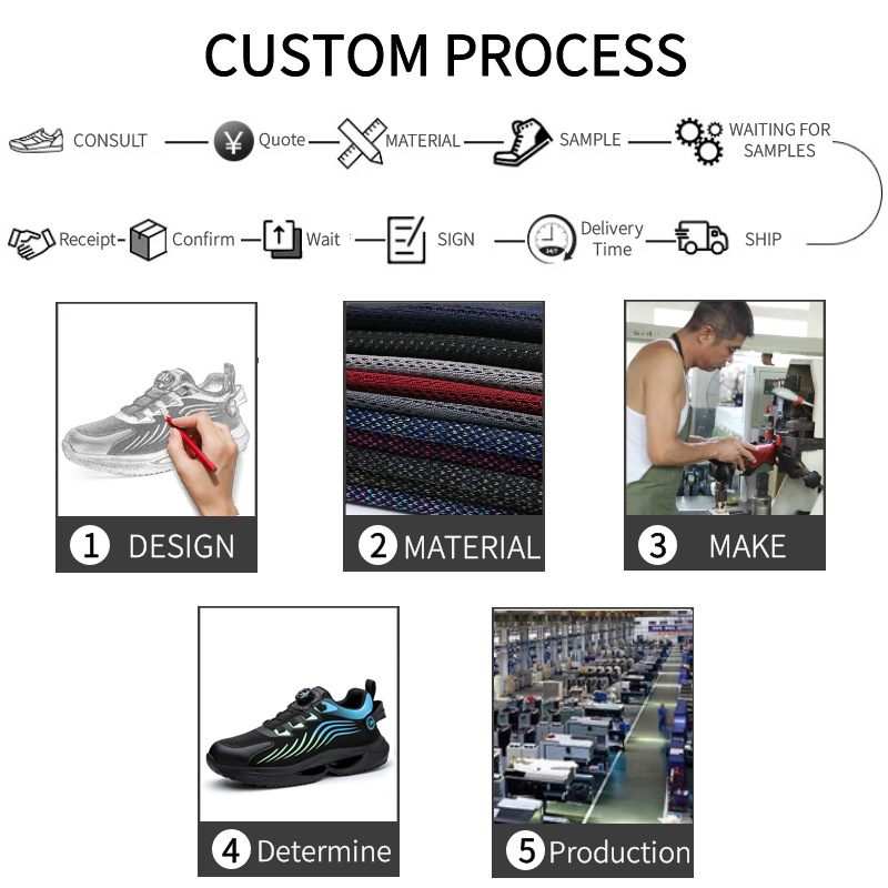 Rotating button steel toe protective shoes anti-smashing anti-piercing men's long standing work shoes flying woven breathable old protective shoes