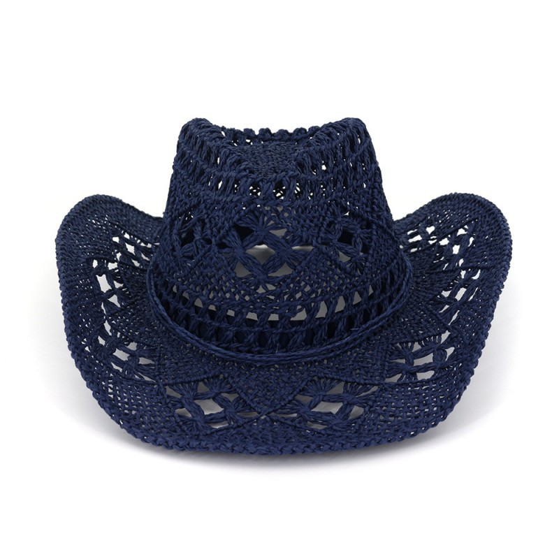 New hand-woven straw hat Hollow spring and summer breathable Men's and women's lovers hat sunscreen Western cowboy hat