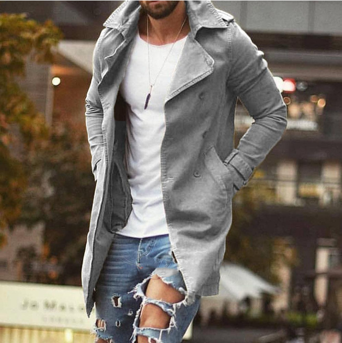 2024 spring men's coat long slim fit large size windbreaker men's casual jacket