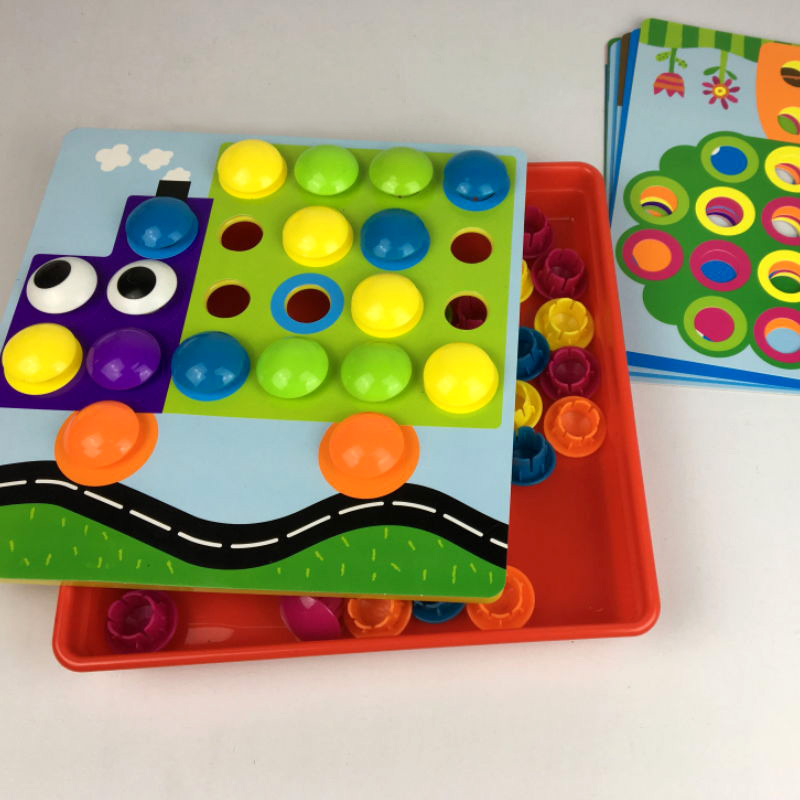 Large-grain button jigsaw puzzle mushroom nail originated from American early childhood Children's Enlightenment puzzle color matching combination toy
