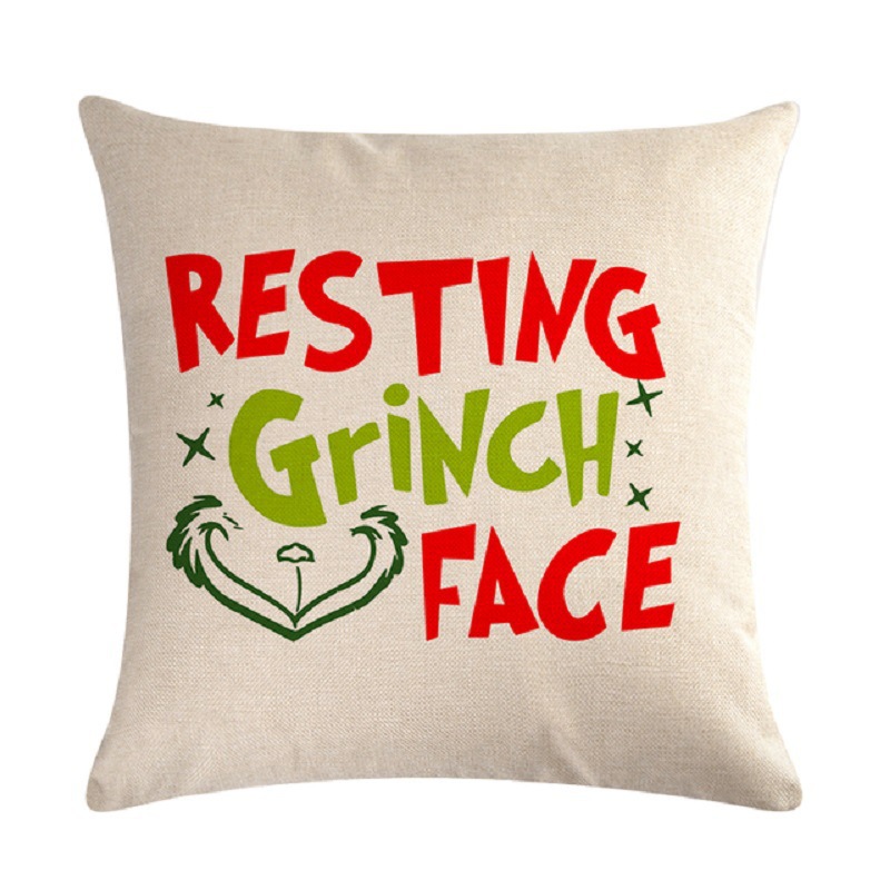 2023 Green Hair Monster Grinch Linen Pillow Case Grinch Home Decorative Sofa Cushion Cover Amazon