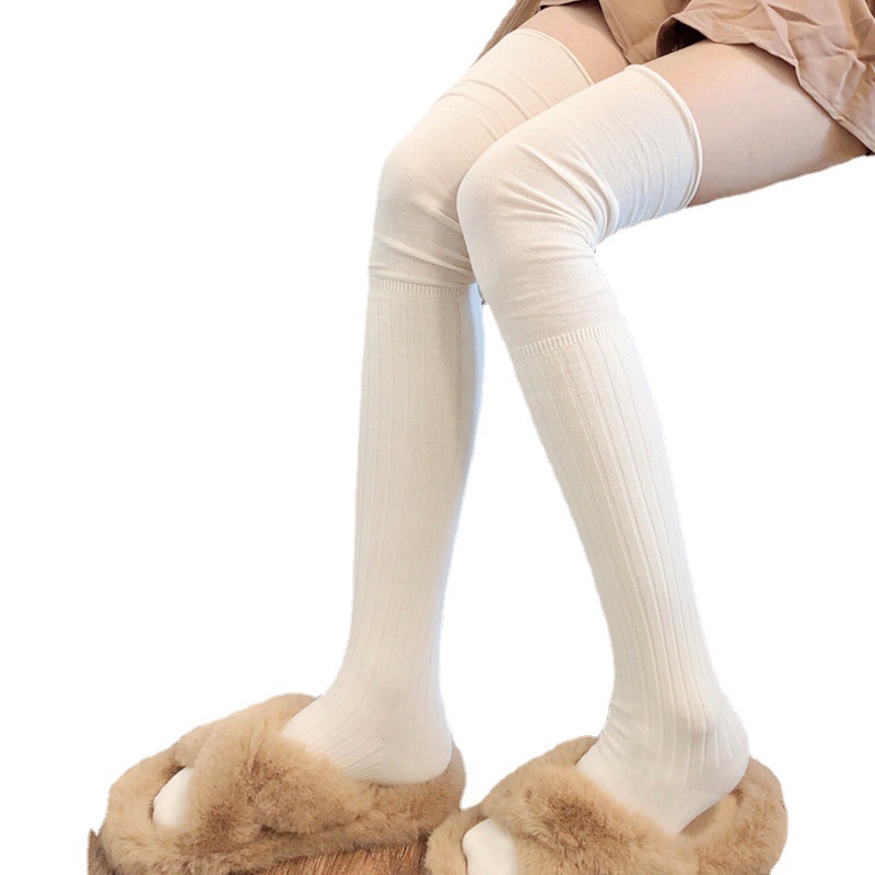Milk White Stockings jk High Stockings Black Thigh Stockings Vertical Pattern Stitching Over-the-knee Socks Women's Mid-barrel Stacked Socks Trend