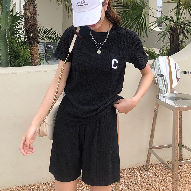 2023 Summer New Arrival Pleated Ice Silk Embroidery Suit Women's Solid Color Casual Fashion All-match Sport Chiba Suit Women