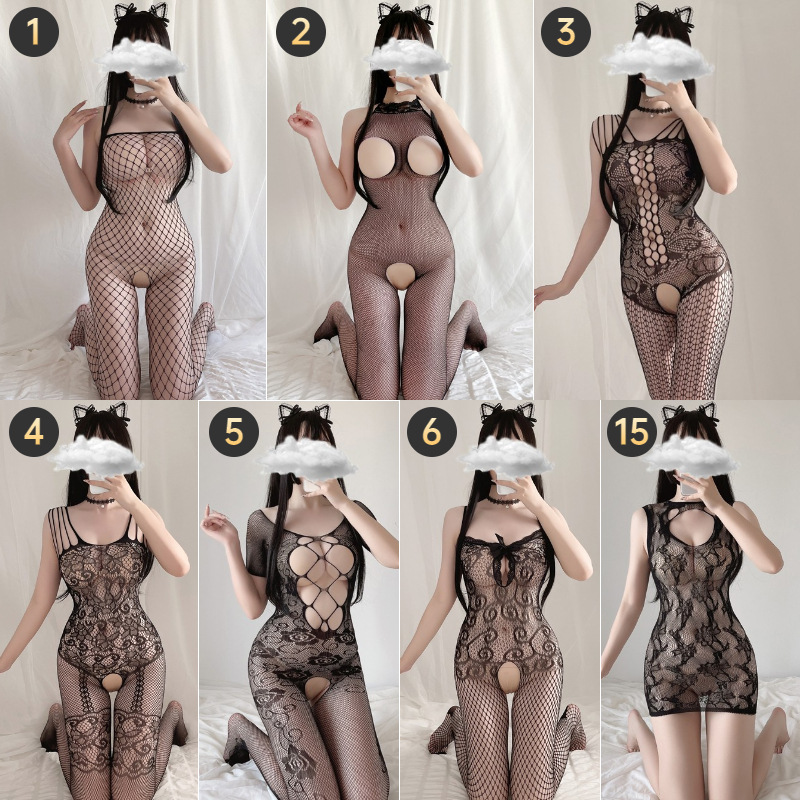 Sexy Lingerie Open File Dew Sao Passion Suit Transparent Temptation Sexy Silk Stockings One-piece Net Uniform
