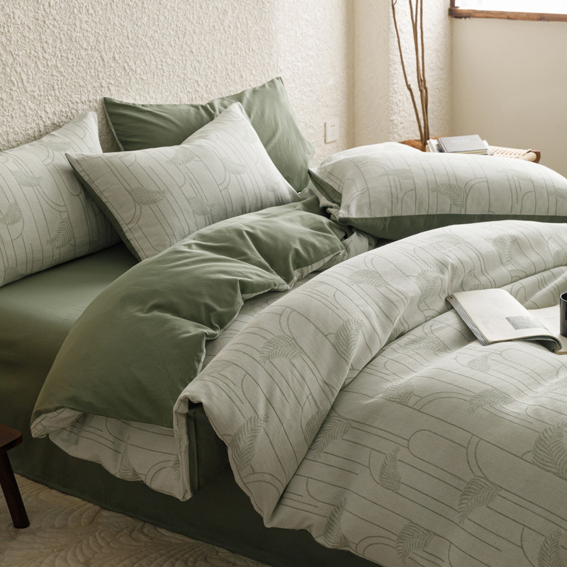 Light Luxury Style Pure Cotton Class A Jacquard Four-piece Set Pure Cotton Washed Cotton Three-piece Set Household Set Bed Sheet Quilt Cover Pillowcase