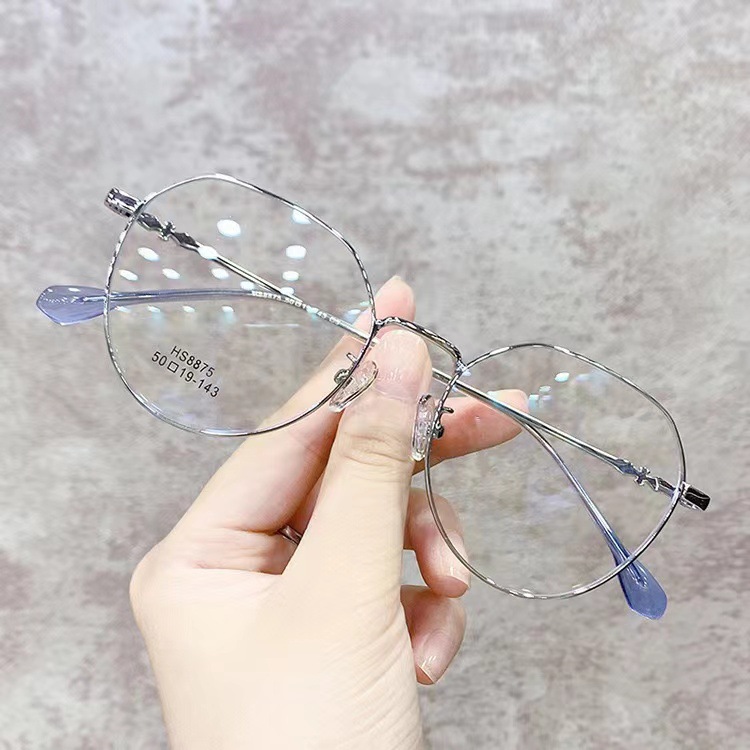 Anti-blue light flat lens women's 2023 new fashion retro metal glasses Korean style large frame with myopia glasses frame