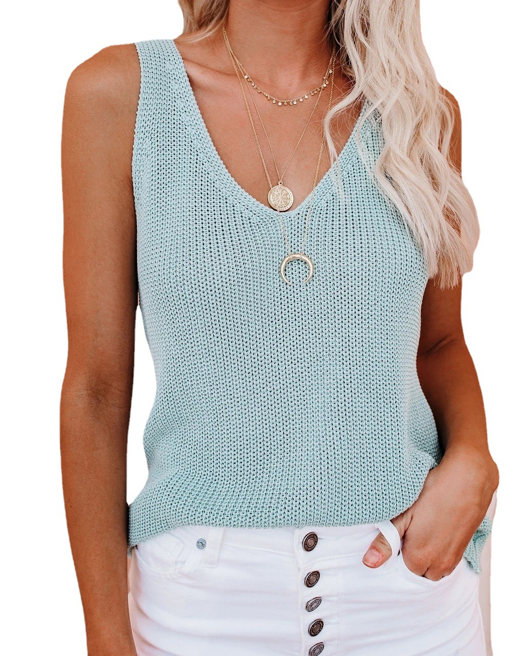 2023 Summer Europe and the United States Amazon new solid color fashion camisole home ice silk knitted women Wholesale
