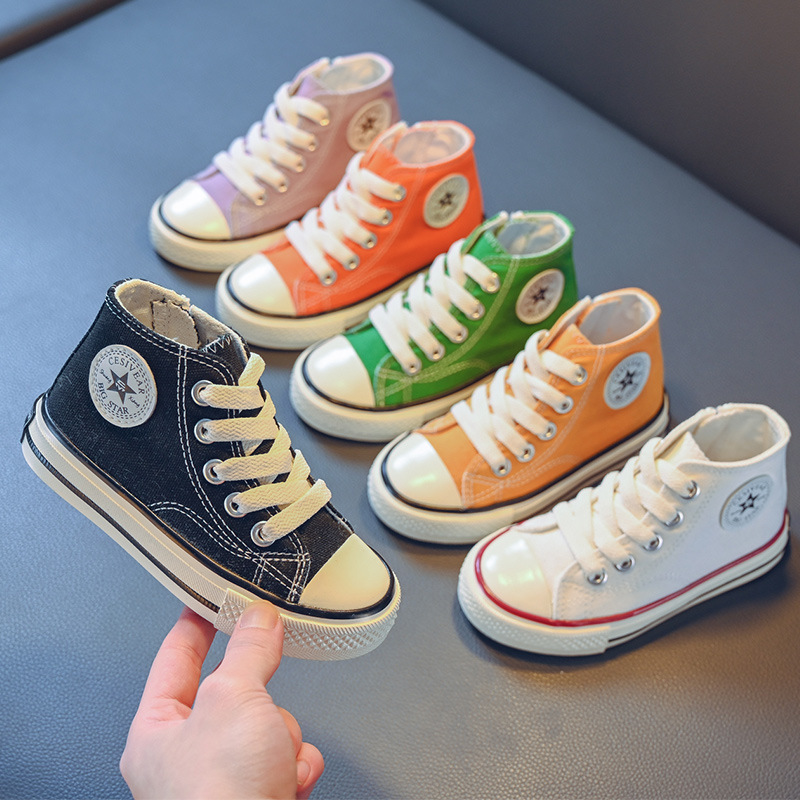 Spring 2024 New Children's High-top Canvas Shoes for Men and Women Small and Medium-sized Children's Korean-style Sneakers for Students Parent-child Lovers Shoes