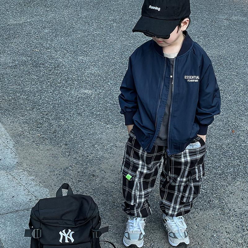 Boy's Baseball Suit Coat Spring and Autumn Western Style Children's Alphabet Autumn Zipper Shirt Big Boy's Aviator Jacket Trendy