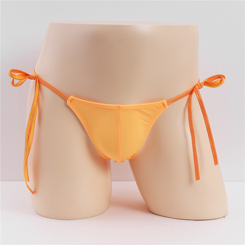 Unlimited Waistband Strappy Sexy Men's Brief Bikini Low-Waisted Elastic Solid Color Ice Silk Triangle Pants for Men
