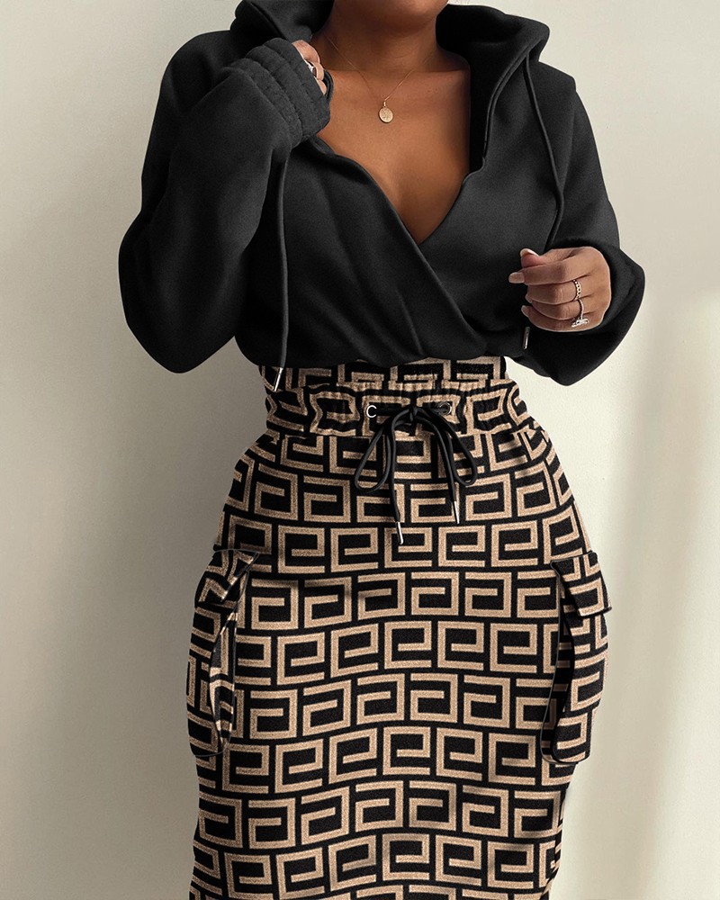 2023 Amazon cross-border foreign trade independent station ebay European and American women's clothing new printed waist pocket dress skirt