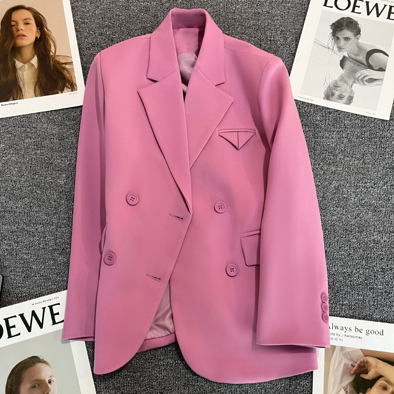 2024 Purple Pink Suit Jacket Women's Spring and Autumn New Double-breasted Design Sense Fashion Elegant All-match Small Suit