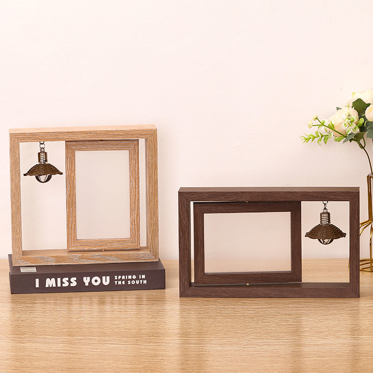 Cross-border Creative Double-sided Rotating 6-inch 7-inch Wooden Photo Frame Table Personalized Couple Gift Commemorative Wooden Photo Frame