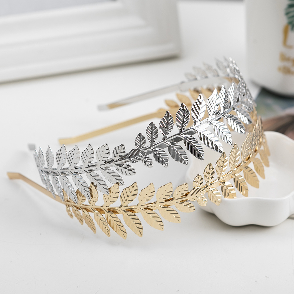 Temperament Korean alloy leaf hairband female aesthetic fashion design European and American popular headband hair accessories cross-border supply