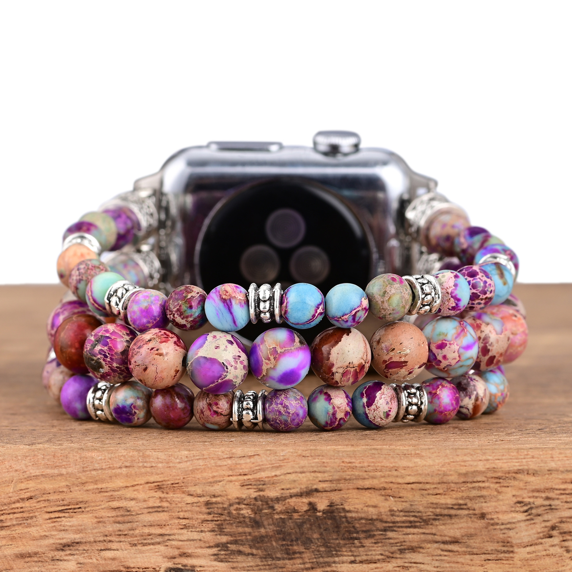 Cross-border e-commerce supply Purple Emperor stone elastic rope beaded Apple watch strap bohemian watch strap