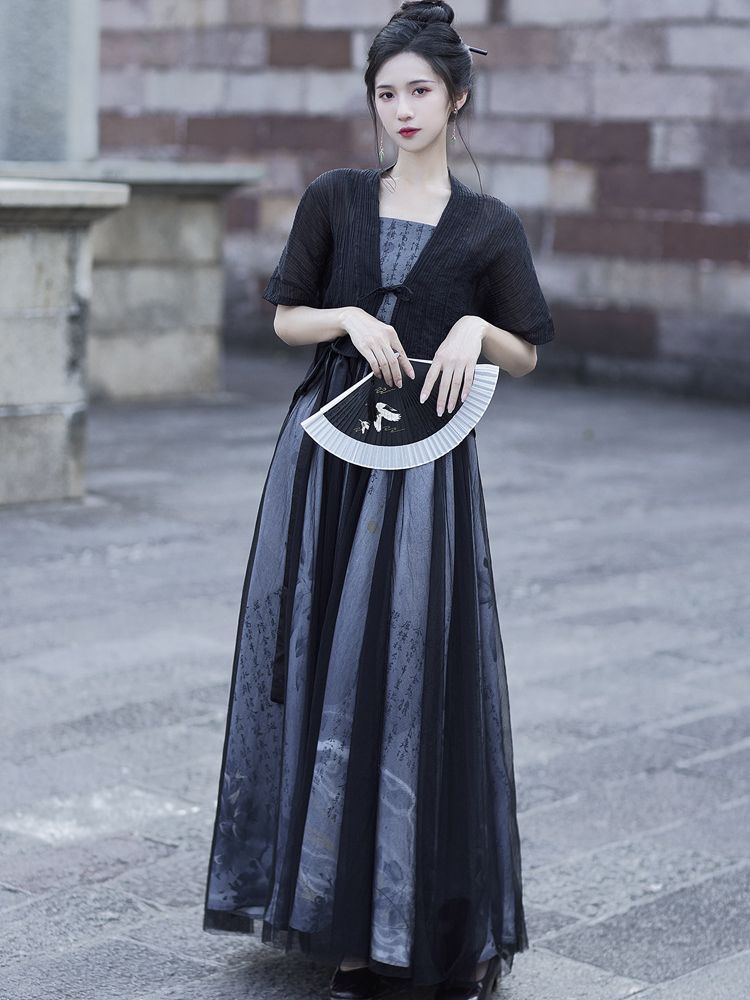 Twelve Flower Gods Terminalia Skirt Han Clothes Improved Han Elements Daily Work suit Pair Suspenders New Chinese Style dress
