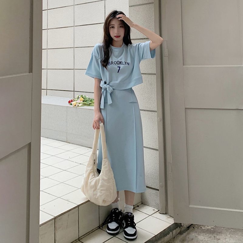 Internet Celebrity Short-sleeved Skirt Set 2024 Summer Campus Style Japanese Style Elegant Sweet Girl T-shirt Skirt Women's Two-piece Set