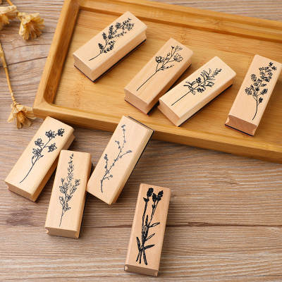 Exquisite Wooden Flowers and Plants Set Seal Creative Fresh Plant Hand Account DIY Diary Album Decorative Seal 8 Selection