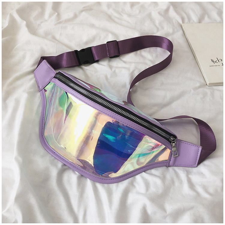 Men's Sports Waist Bag Running Mobile Phone Waterproof Small Bag Mini Transparent Swimming Storage Crossbody Chest Bag Laser Waist Bag