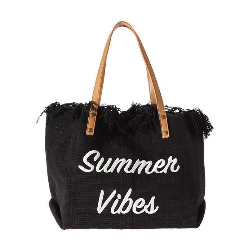 Bag Large Capacity Canvas Bag Embroidered Letters Tote Bag Handbag Women's Bag Woven Beach Bag Shoulder Bag Bags
