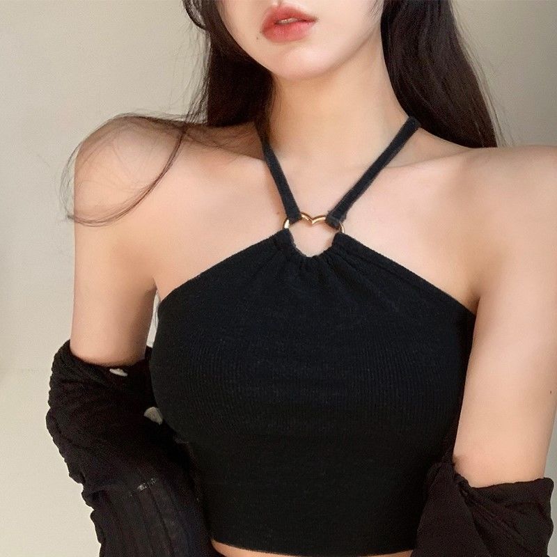 Hot girl temperament sexy female knitted irregular slim slimming camisole halter neck cross pure desire scheming top