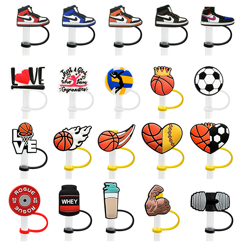 New Ball Sports Cartoon Suction Tube Cover Suction Cap Silicone Dust Plug Cute Anime Party Straw Decoration Cross Border